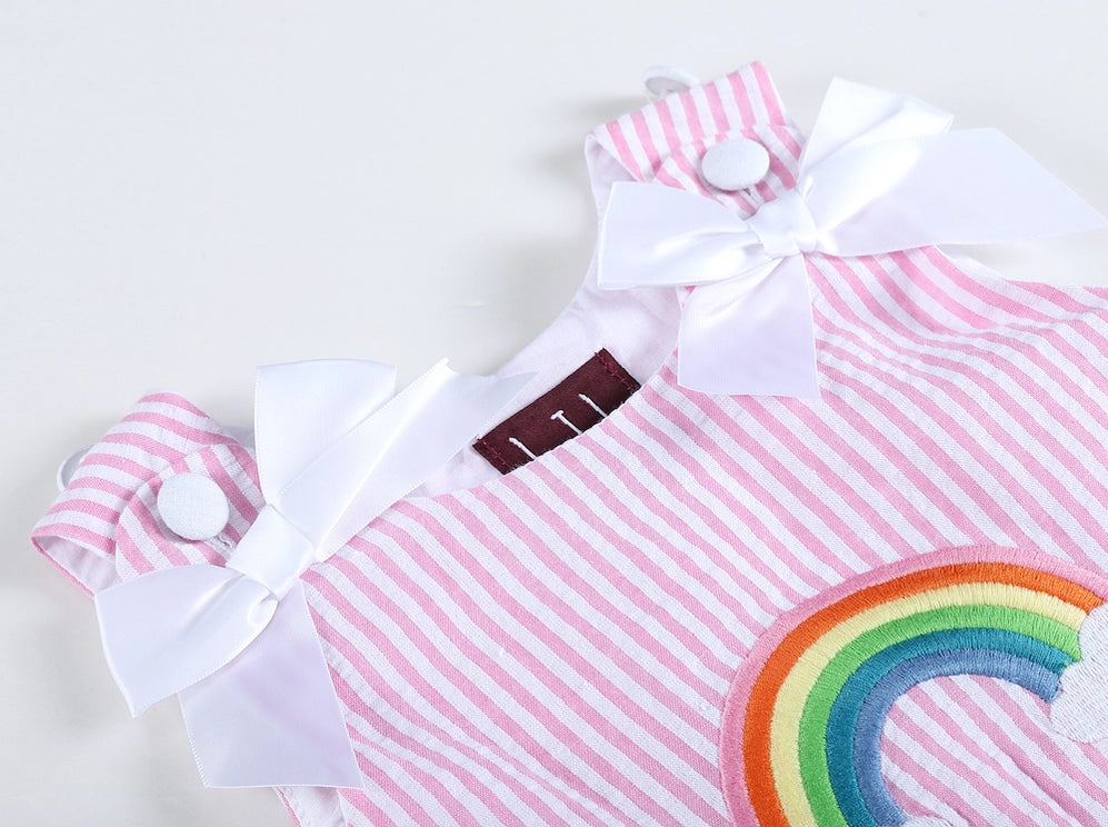 Pink Gingham Rainbow Applique Swing Dress