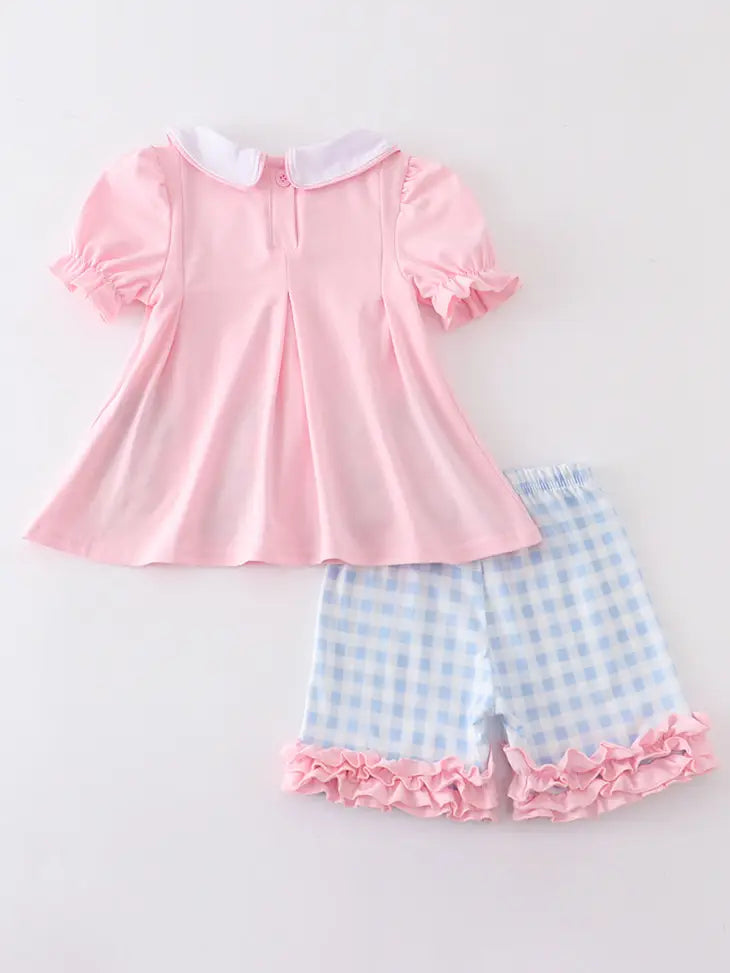 Pink Princess Embroidery Ruffle Girl Short Set