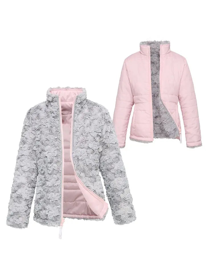 Girls' Reversible Sherpa Fleece Puffer Jacket