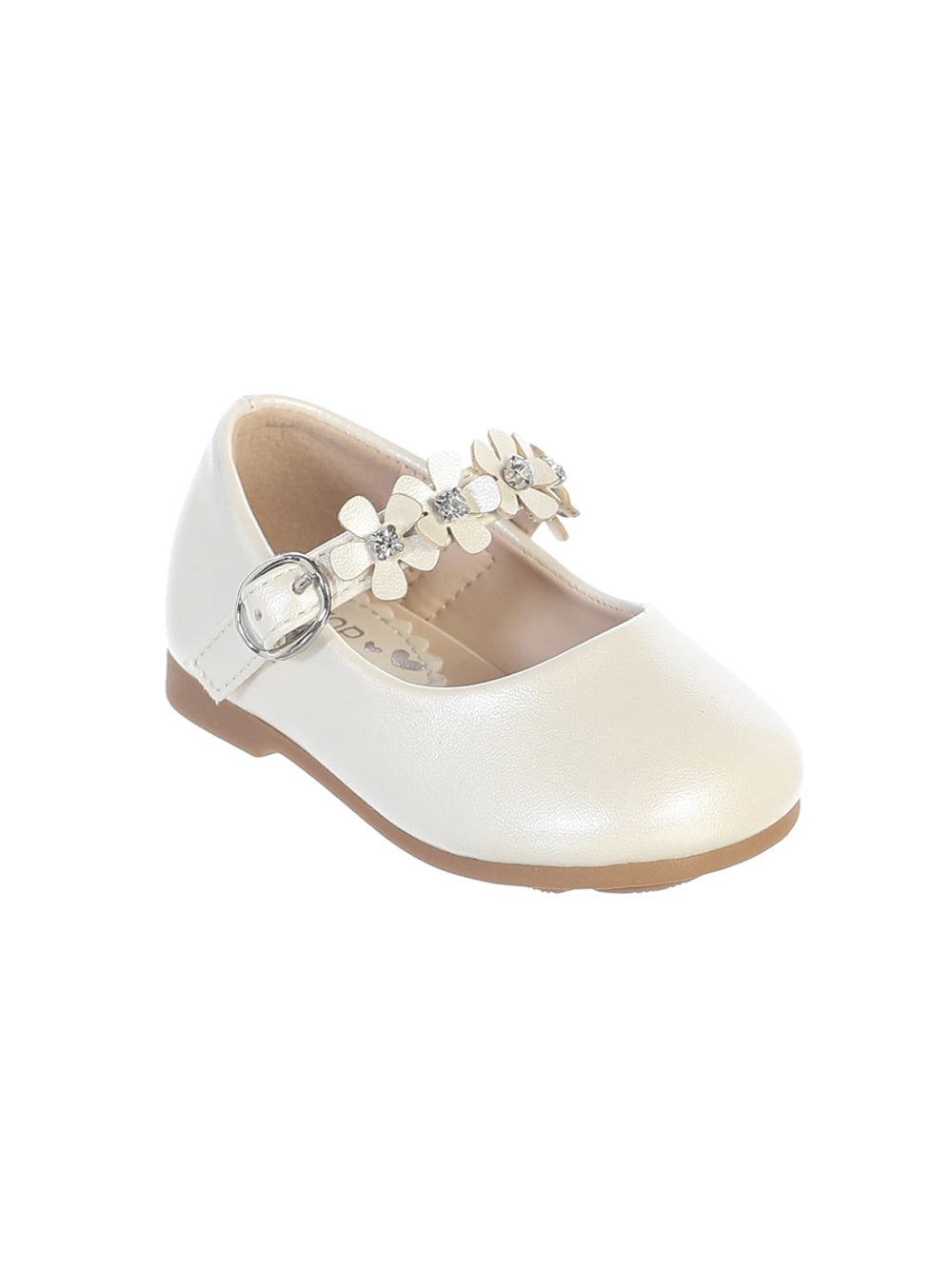 Beautiful Leatherette Shoes with Flowers Across the Strap -Infant/Toddler Sizes