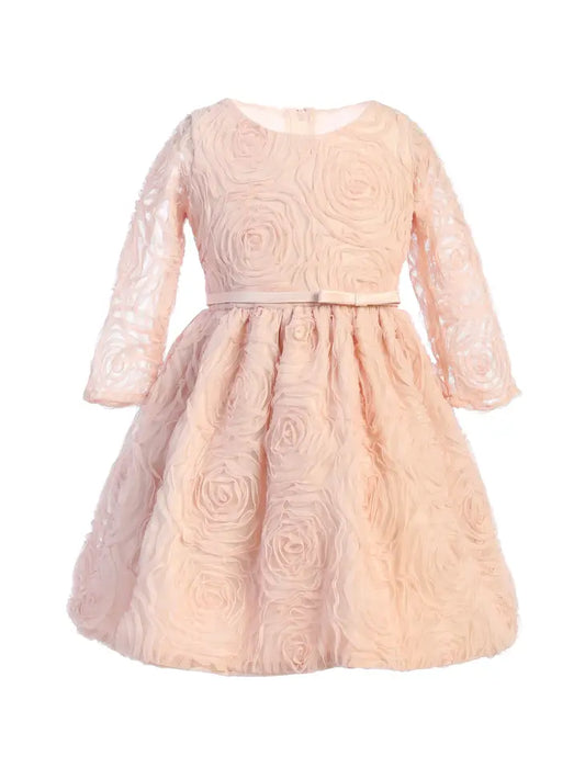 3/4 Sleeve Rosette Mesh with Satin