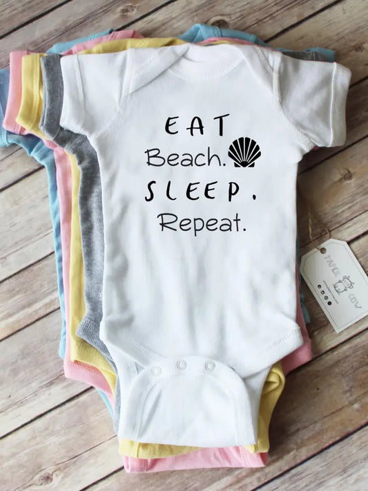 Eat Beach Sleep Cotton Baby Bodysuit: Multiple Colors