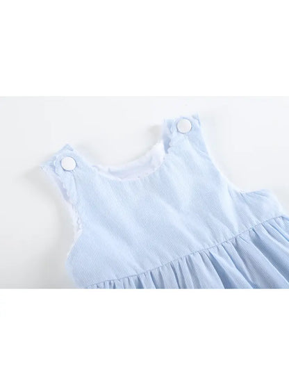 Classic Light Blue Seersucker Button Dress
