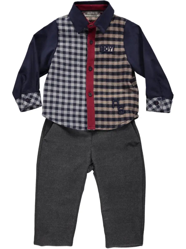 Set of Grey Pants and Plaid Shirt