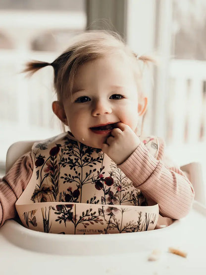 Flower Print Silicone Bib with Crumb Catcher