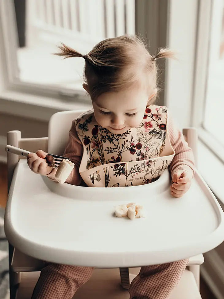 Flower Print Silicone Bib with Crumb Catcher