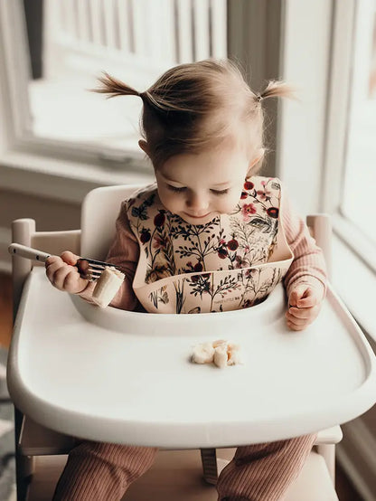 Flower Print Silicone Bib with Crumb Catcher