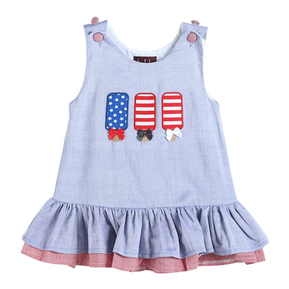Blue and Red Americana Popsicles Applique Swing Dress