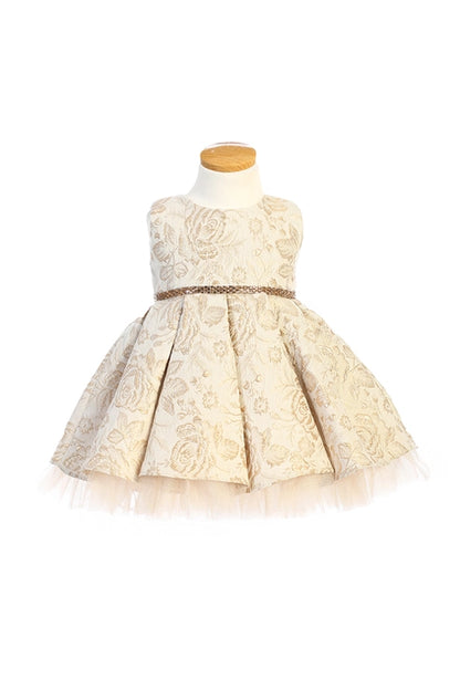 Metallic Floral Pleated Jacquard w/ Peek A Boo Tulle