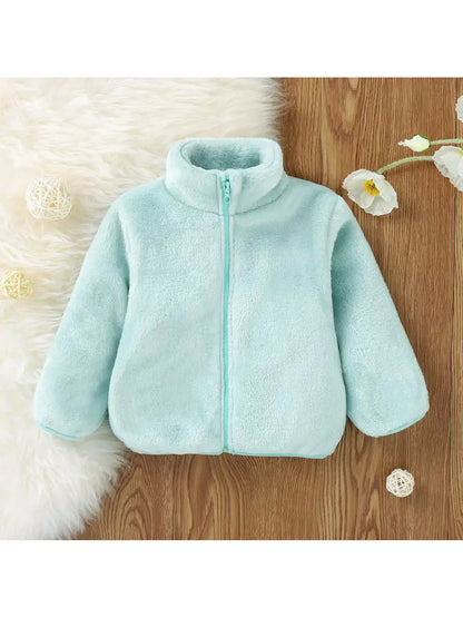 Solid Stand Collar Fleece Long Sleeve Baby Coat Jacket