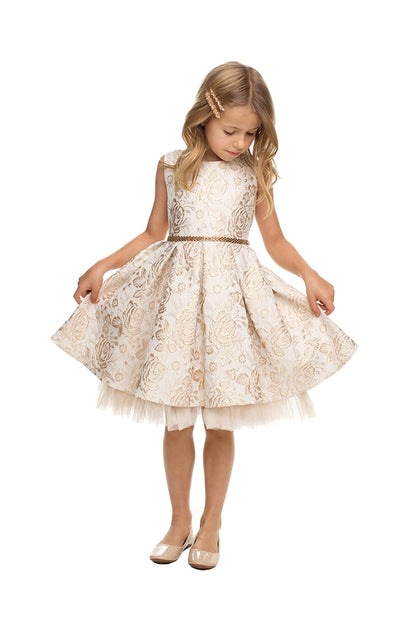 Metallic Floral Pleated Jacquard w/ Peek A Boo Tulle