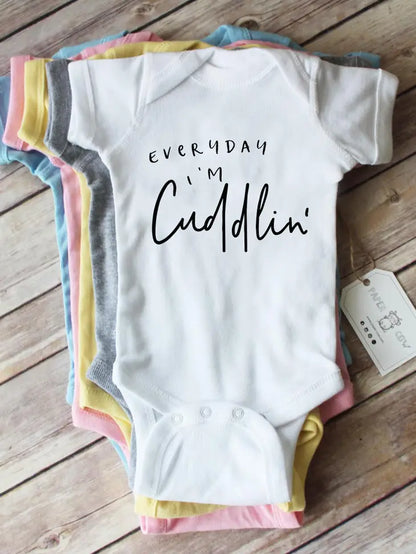 Everyday I'M Cuddling Cotton Baby Bodysuit: Multiple Colors