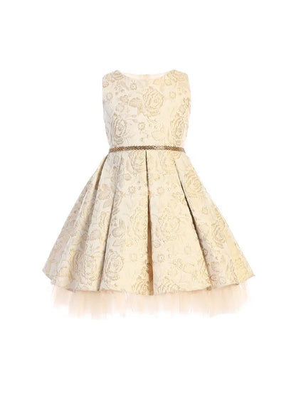 Metallic Floral Pleated Jacquard w/ Peek A Boo Tulle