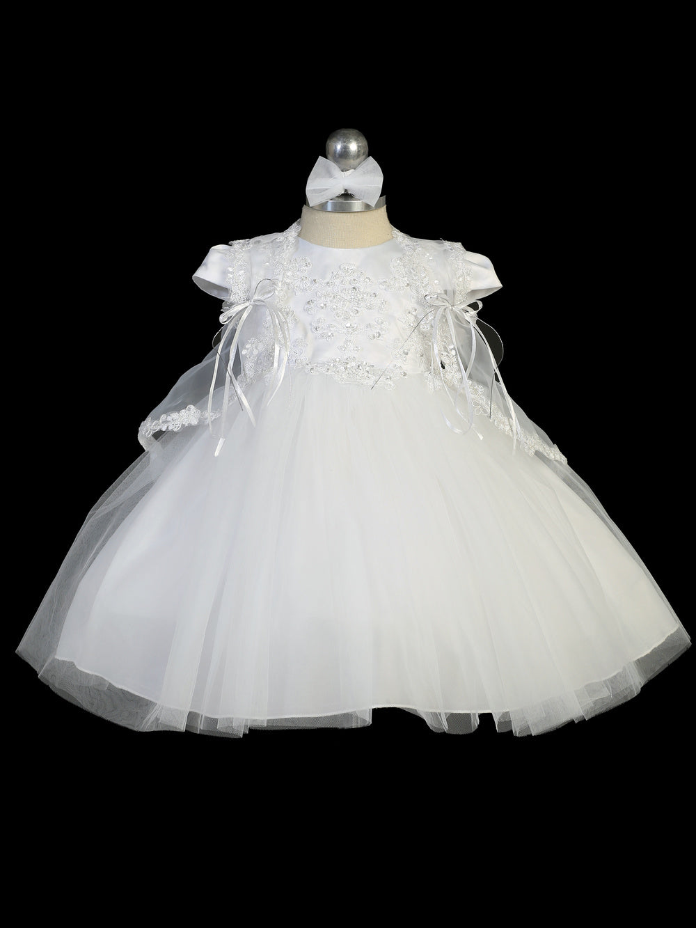 Infant Baptism Dress with Lace Bodice and Key Hole Back
