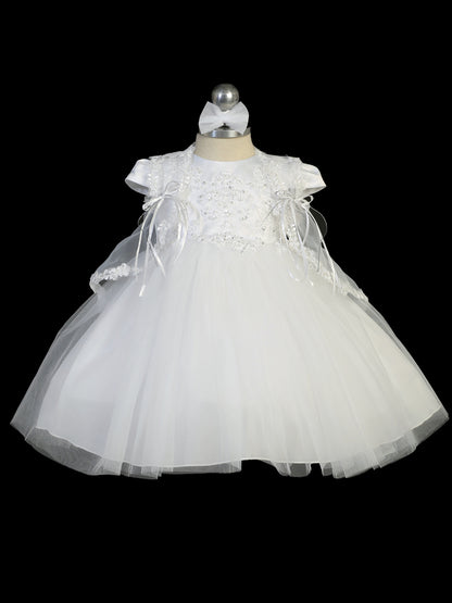 Infant Baptism Dress with Lace Bodice and Key Hole Back