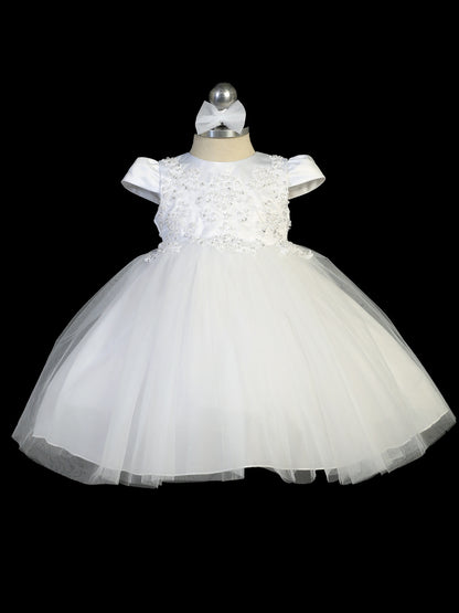 Infant Baptism Dress with Lace Bodice and Key Hole Back