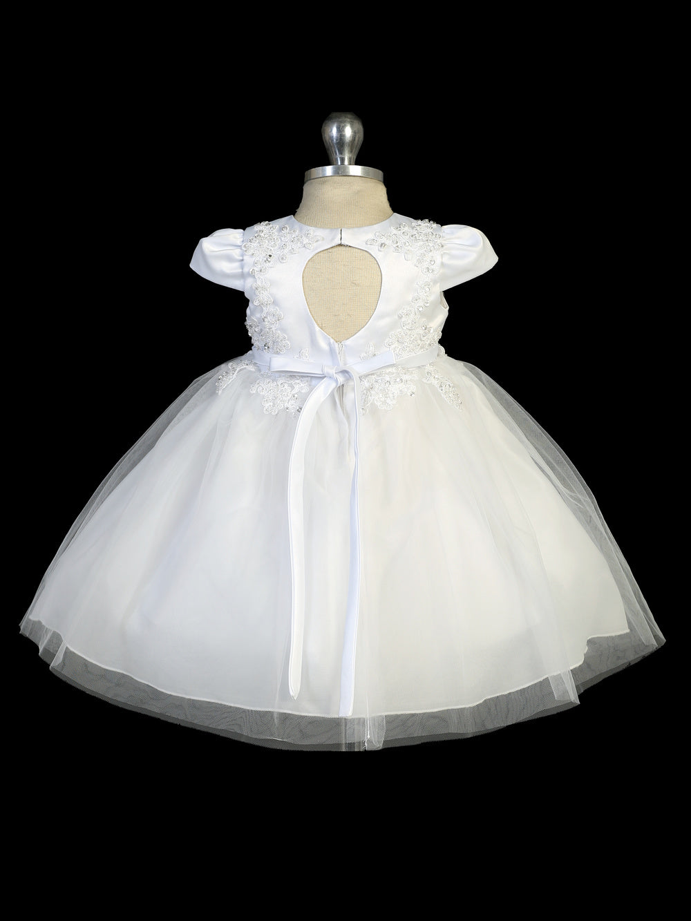 Infant Baptism Dress with Lace Bodice and Key Hole Back