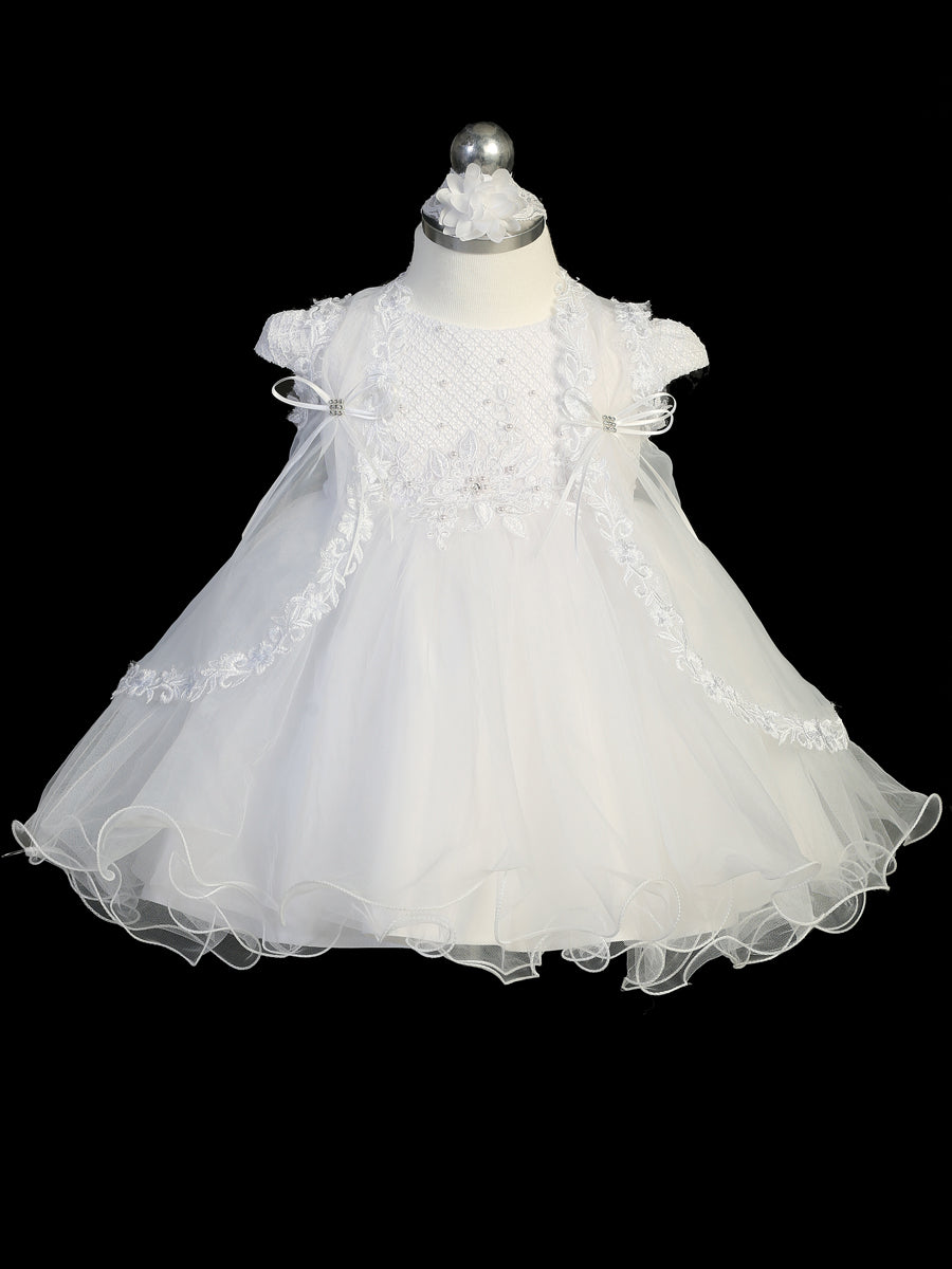 Infant Cap Sleeved Waffle Pattern Bodice with Tulle Skirt (2360)