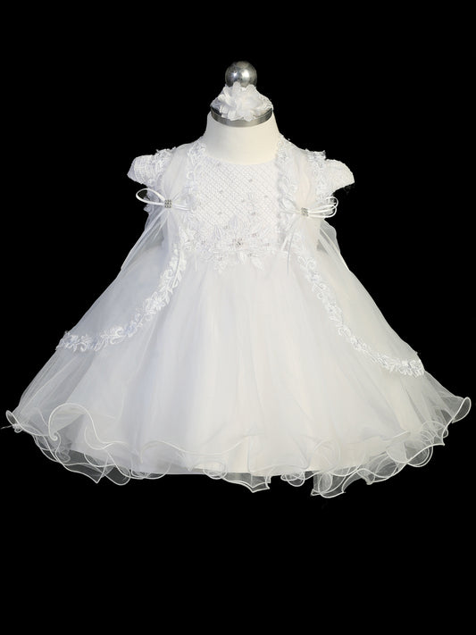 Infant Cap Sleeved Waffle Pattern Bodice with Tulle Skirt (2360)