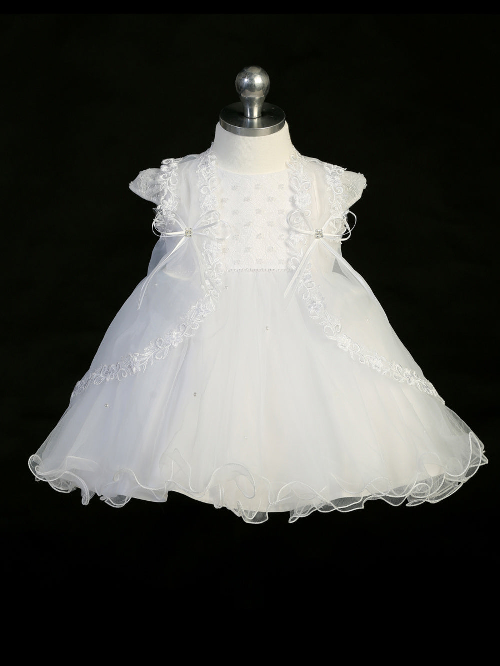 Infant Criss Cross Beaded Bodice Dress with Tulle Skirt, Matching Vest is Included (5788S)