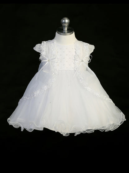 Infant Criss Cross Beaded Bodice Dress with Tulle Skirt, Matching Vest is Included (5788S)