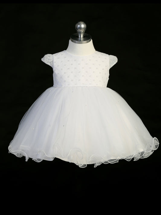 Infant Criss Cross Beaded Bodice Dress with Tulle Skirt, Matching Vest is Included (5788S)