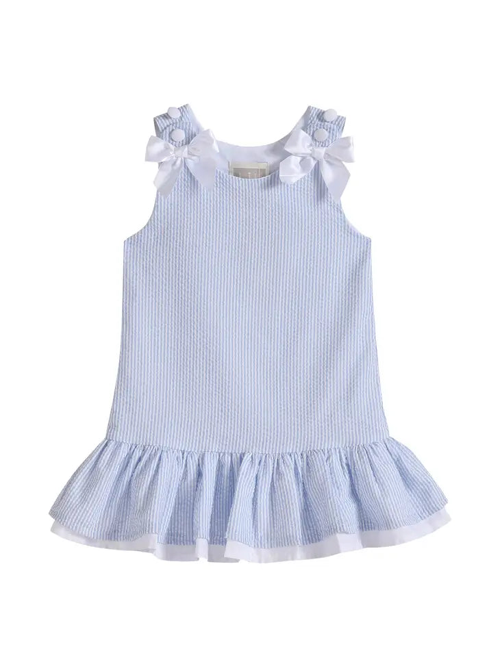 Light Blue Seersucker Ruffle Dress