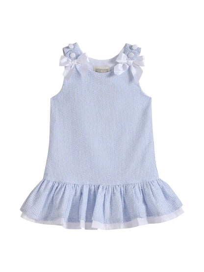 Light Blue Seersucker Ruffle Dress