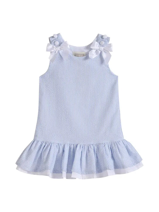 Light Blue Seersucker Ruffle Dress