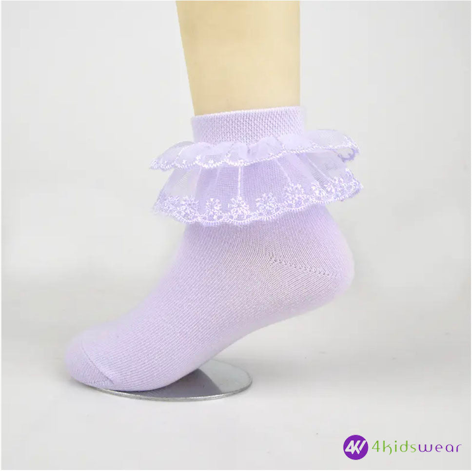 children cute double lace kids socks 100% cotton school teen socks crew white girls sock