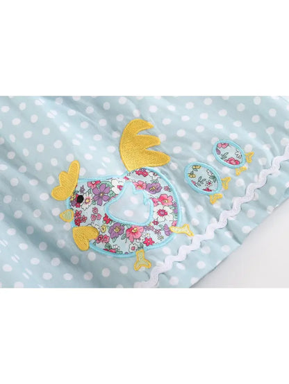 Blue Dot Floral Rooster Baby Dress