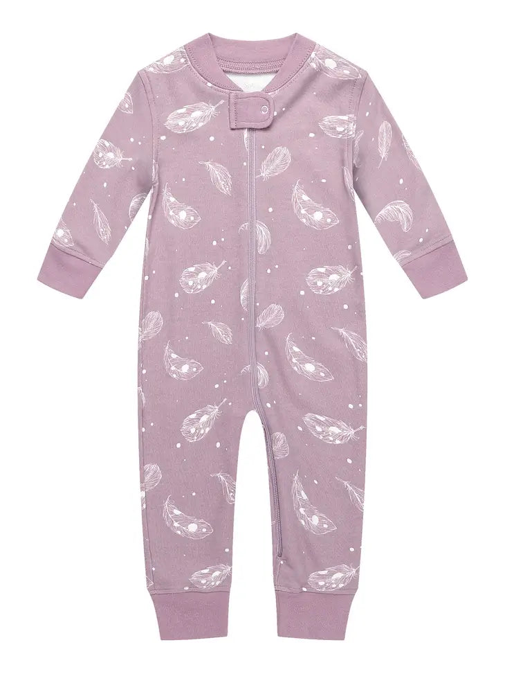 Owlivia Organic Cotton Zip Footless Pajama-Purple Feather
