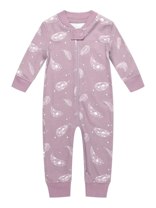 Owlivia Organic Cotton Zip Footless Pajama-Purple Feather