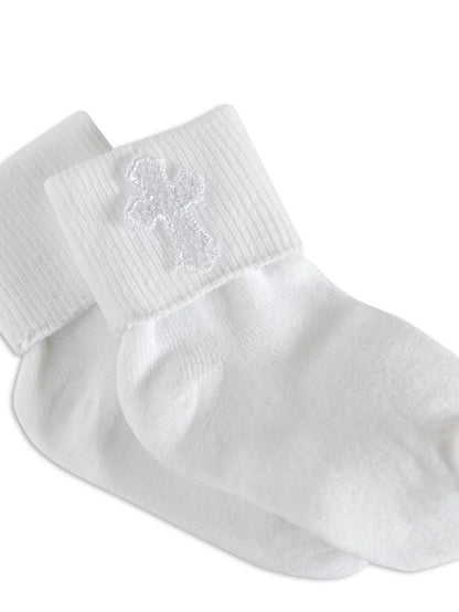 White Baby Baptism or Christening Dress Socks with Cross