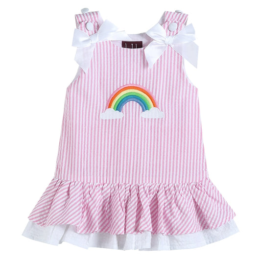 Pink Gingham Rainbow Applique Swing Dress