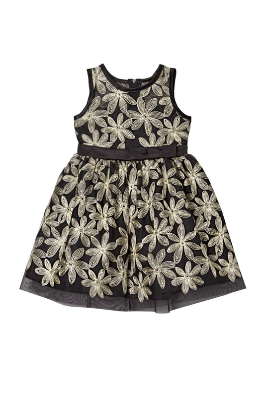 Gold Floral Embroidered Black Mesh