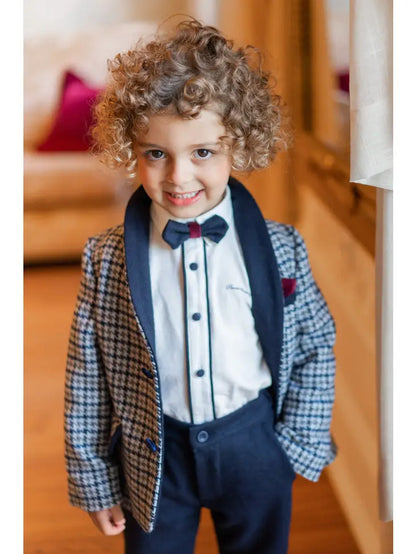 Plaid Blazer with Navy Blue Collar