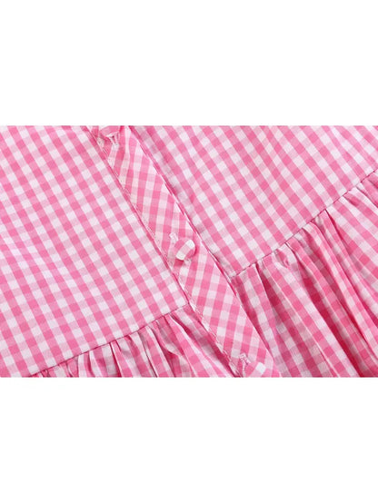 Pink Gingham Farm Animals Baby Dress