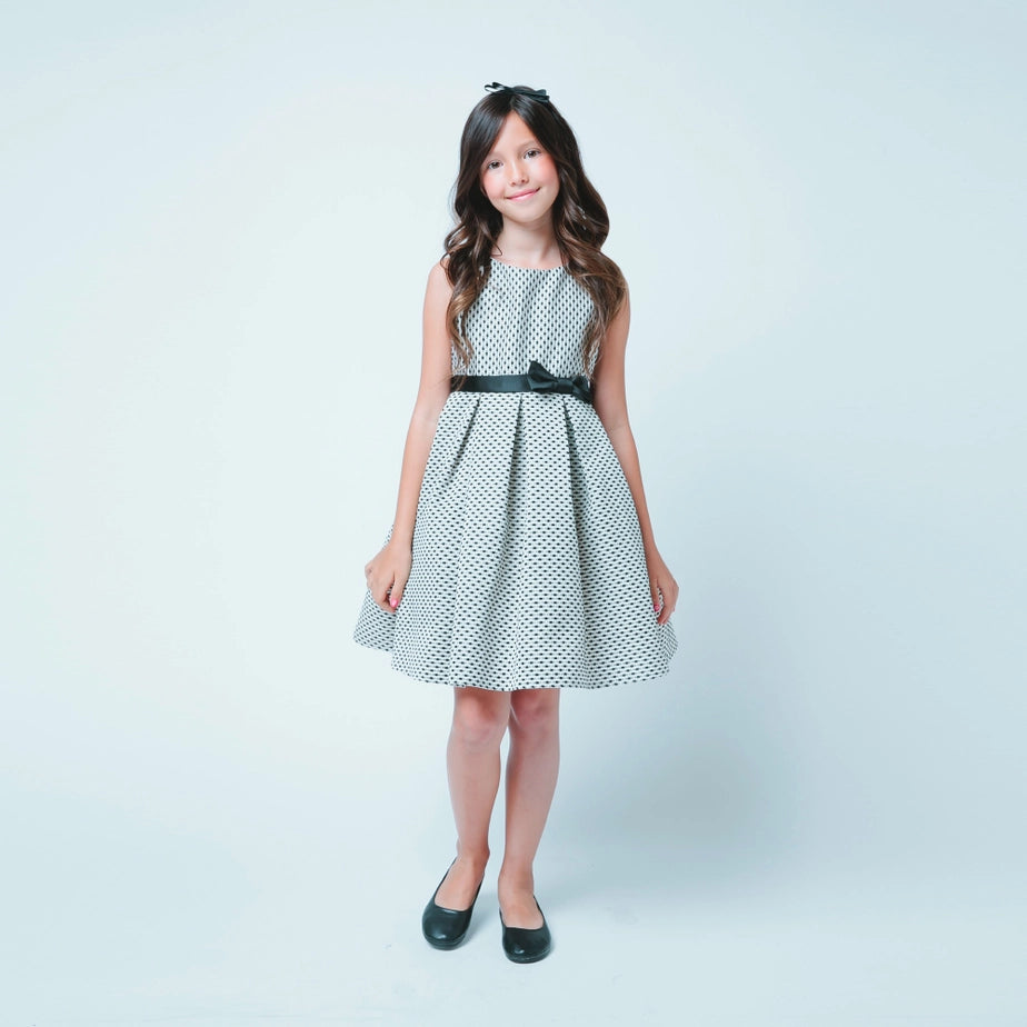 Petite Polka Dot Pleated Jacquard with Satin Bow
