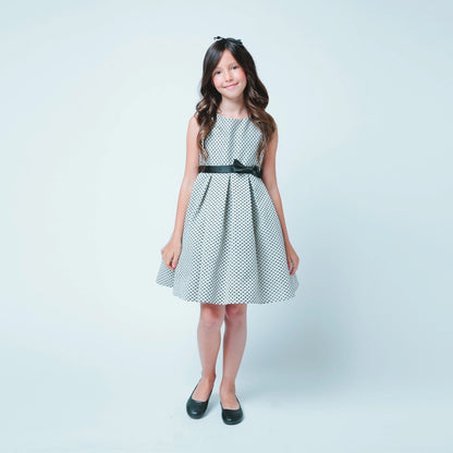 Petite Polka Dot Pleated Jacquard with Satin Bow