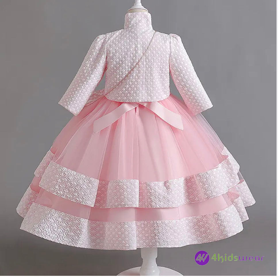 Puffy Dress for Girls Jacquard Pattern Tulle Patchwork Children Clothing 3D Appliques Casual Birthday Dresses