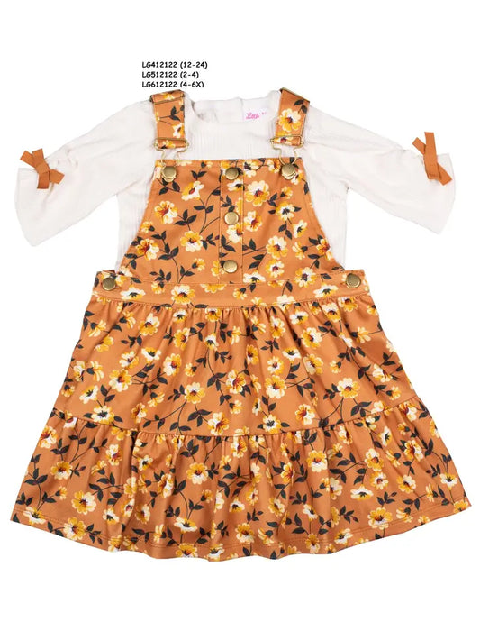 Mustard Floral Jumper Dress with Shirt Set