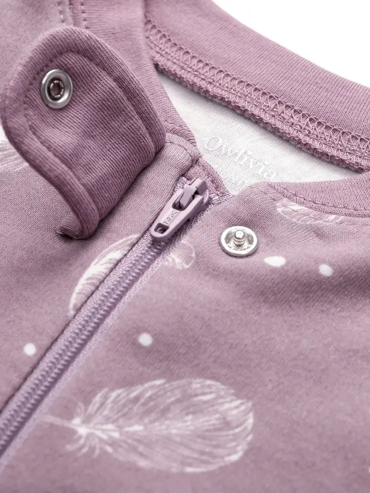 Owlivia Organic Cotton Zip Footless Pajama-Purple Feather