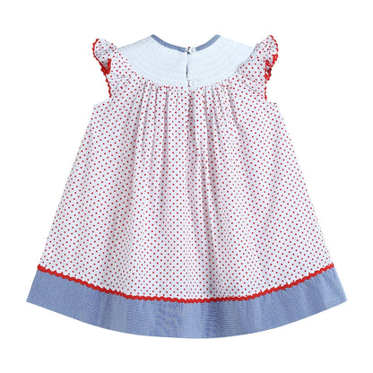 Red Polka Dot Americana Smocked Bishop Dress