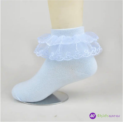 children cute double lace kids socks 100% cotton school teen socks crew white girls sock