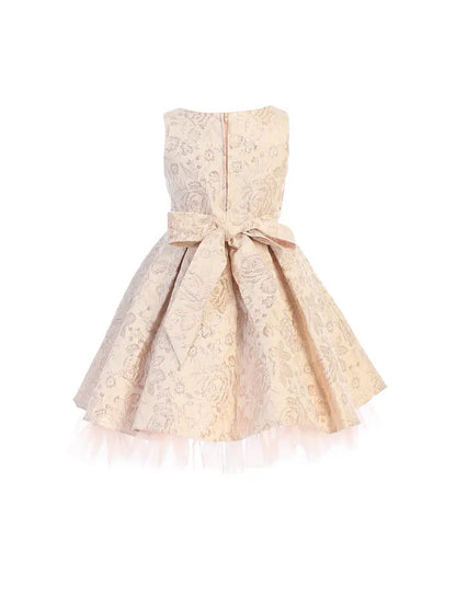 Metallic Floral Pleated Jacquard w/ Peek A Boo Tulle