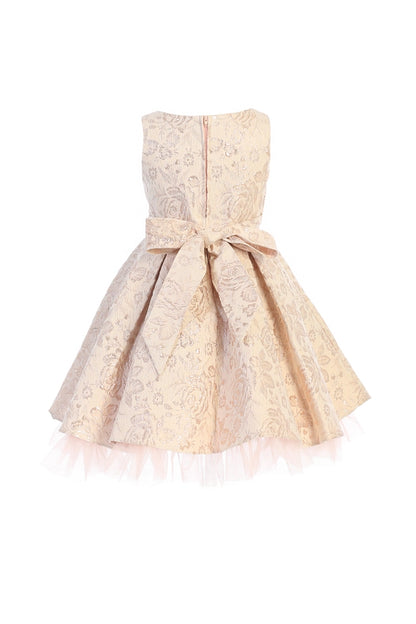 Metallic Floral Pleated Jacquard w/ Peek A Boo Tulle