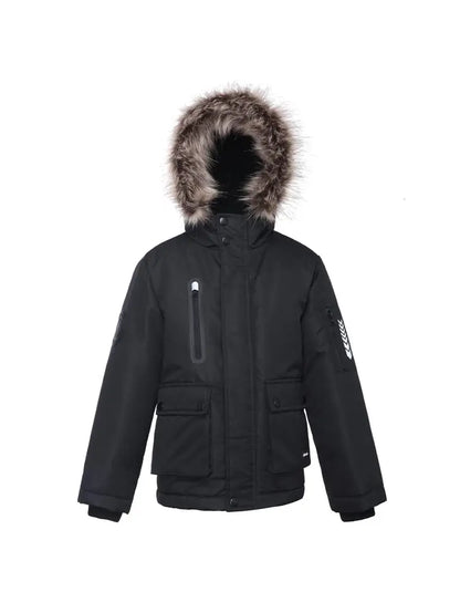Boys' Parka Jacket with Faux Fur Insulated Hood