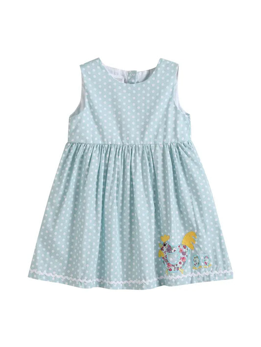 Blue Dot Floral Rooster Baby Dress