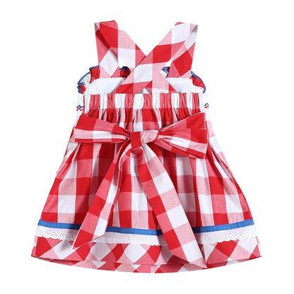 Red Gingham Anchors & Hearts Embroidery Dress